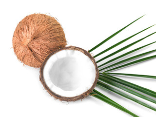 Ripe coconuts on white background