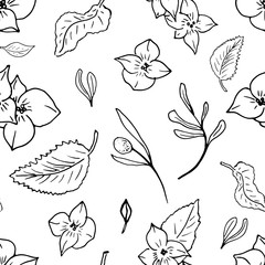 hand drawn vector seamless floral pattern with flowers and leaves