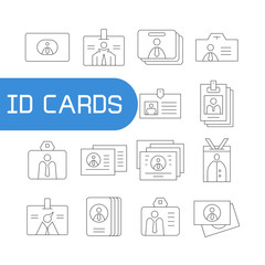 employees id cards and business card icons set line design