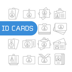 employees id cards and business card icons set line design