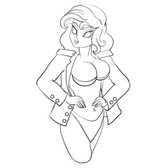 sexy woman holding assault rifle and pistol, outline drawing,