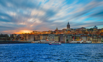 Galata Tower, Galata Bridge, Karakoy district and Golden Horn at morning, istanbul - Turkey