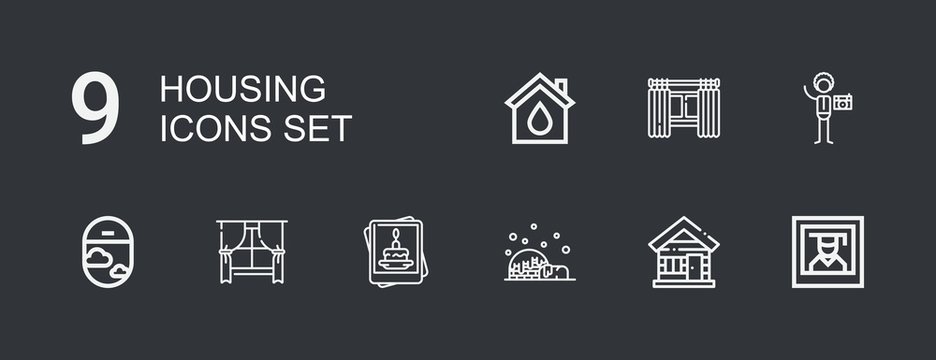 Editable 9 housing icons for web and mobile