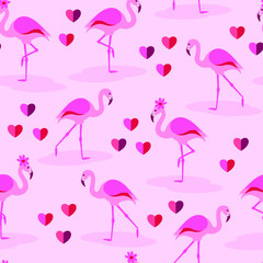 Pink Flamingos in Love seamless fabric pattern