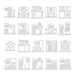 hospital and clinic icons thin line vector set