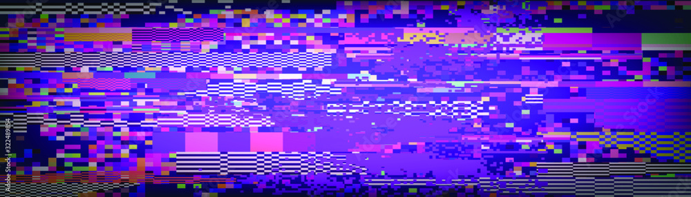 Poster glitch camera effect. retro vhs background like in old video tape rewind or no signal tv screen. vap