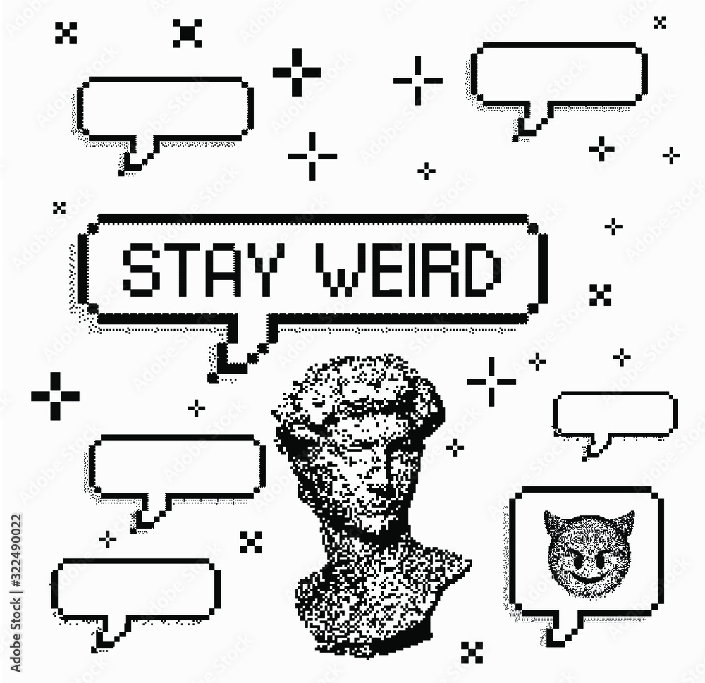 Poster set of vector elements in pixel art style: speech bubbles, stars and sparkles. vector illustration f