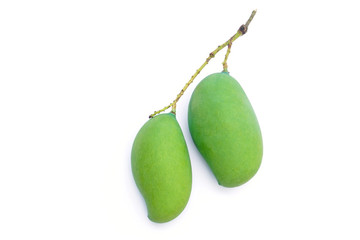 two green mango isolated on white background with clipping path