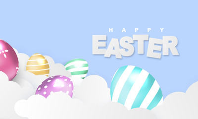Happy Easter background. rabbit shine decorated eggs