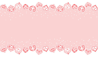 Valentines Day seamless Background. Red Hearts Border Frame. Vector Frame