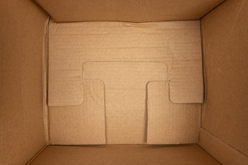 Empty brown cardboard box background texture top view down