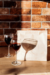 Takeaway box and wine. Order food for Valentine's Day.
