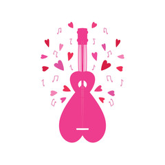 Romantic style pink electric guitar with hearts.