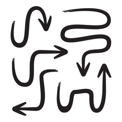 black curved sketch arrows set, brush arrows
