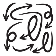 black curved sketch arrows set, brush arrows