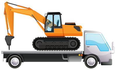 Truck carrying drill on isolated background