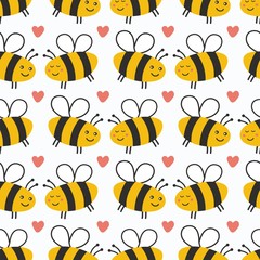 Cute Bee love seamless pattern. Vector illustration. - 322492829
