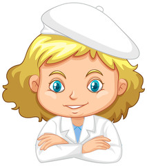 Girl in science gown on white background