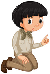 Boy in scout outfit sitting on white background