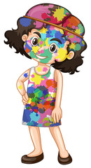 Cute girl with watercolor paints on her body