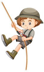 Girl in safari outfit climbing rope