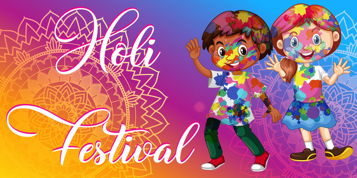 Happy Holi festival poster design with colorful background