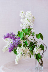 White and lilac lilac, a bouquet of branches of blooming lilac, interior decoration, bouquets, Floristics