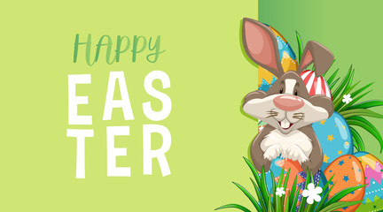 Poster design for easter with bunny and painted eggs