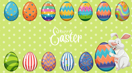 Poster design for easter with easter bunny and painted eggs