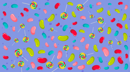 Seamless background pattern with jelly beans and lollipops