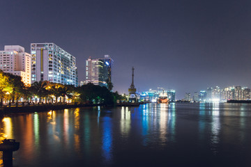 Fototapeta na wymiar Ho Chi Minh City. Vietnam. Night Saigon view from the pier