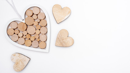 Flat lay of wooden hearts with copy space