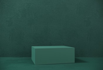 Paper composition of geometric object, boxes.Podium, stand made of paper on background of swirling sheet with copy space. Mock up for the exhibitions, presentation of products,shoes - 3D, render. 