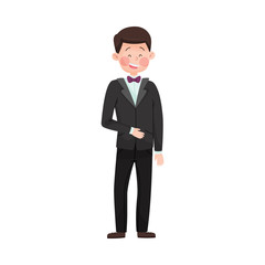 Obraz na płótnie Canvas Young Smiling Man Wearing Evening Wear at Red Carpet Event Vector Illustration
