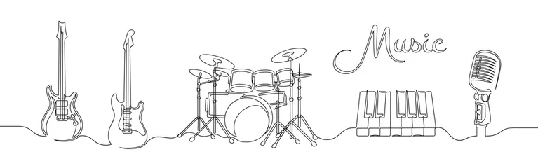Tuinposter Set of continuous one line drawing of a musical instruments © MegaShabanov
