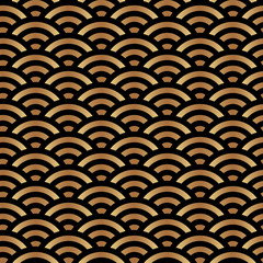 Art deco dark gold linear geometric seamless scale pattern luxury style.