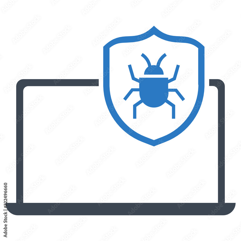 Poster computer bug shield concept, antivirus end-point protection vector icon design