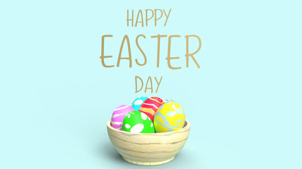 Easter eggs in wood bowl 3d rendering for holiday content.