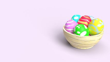 Fototapeta na wymiar Easter eggs in wood bowl 3d rendering for holiday content.