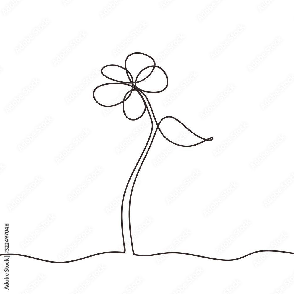 Poster botanical flower one continuous line drawing minimalism. vector illustration with simplicity sketch 