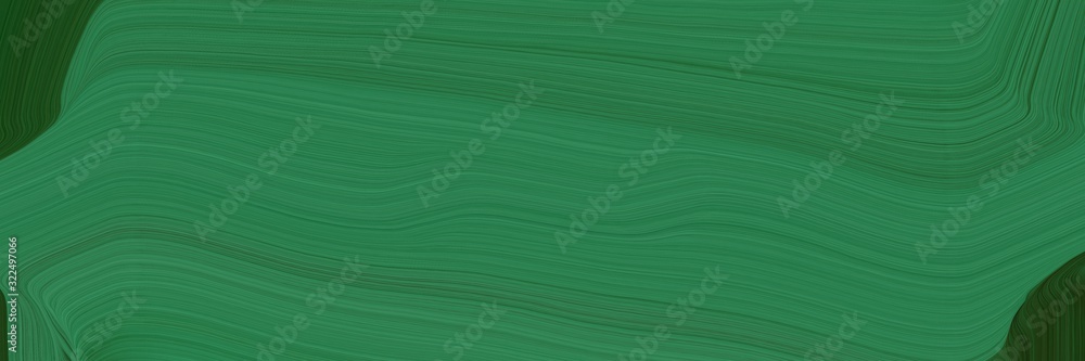 Poster artistic designed horizontal header with sea green, very dark green and dark slate gray colors. dynamic curved lines with fluid flowing waves and curves
