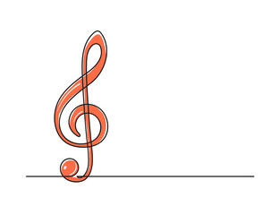 Continuous one line drawing of a treble clef