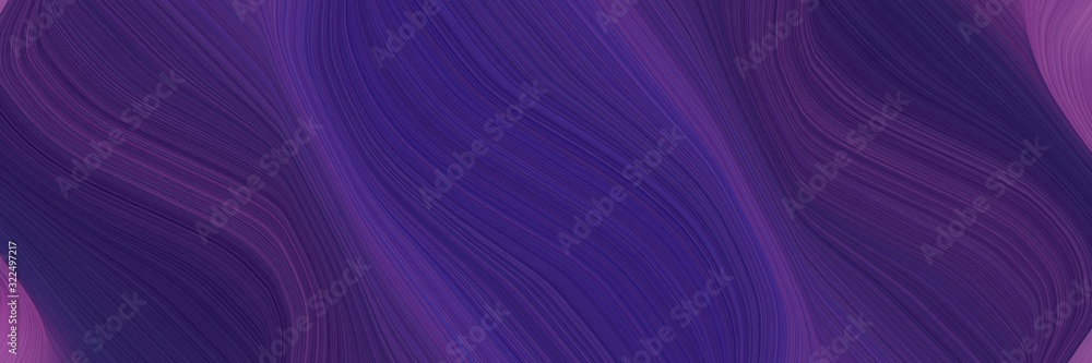 Poster flowing designed horizontal header with very dark violet, dark slate blue and antique fuchsia colors. dynamic curved lines with fluid flowing waves and curves