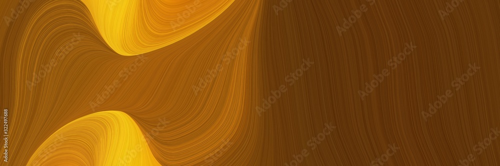 Poster flowing header design with chocolate, golden rod and saddle brown colors. dynamic curved lines with fluid flowing waves and curves
