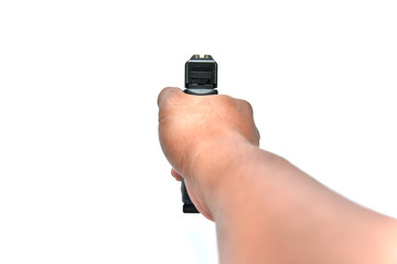 Isolated hand gun on white background.