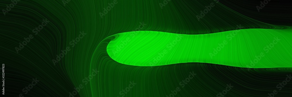 Poster surreal header with very dark green, green and lime colors. dynamic curved lines with fluid flowing waves and curves