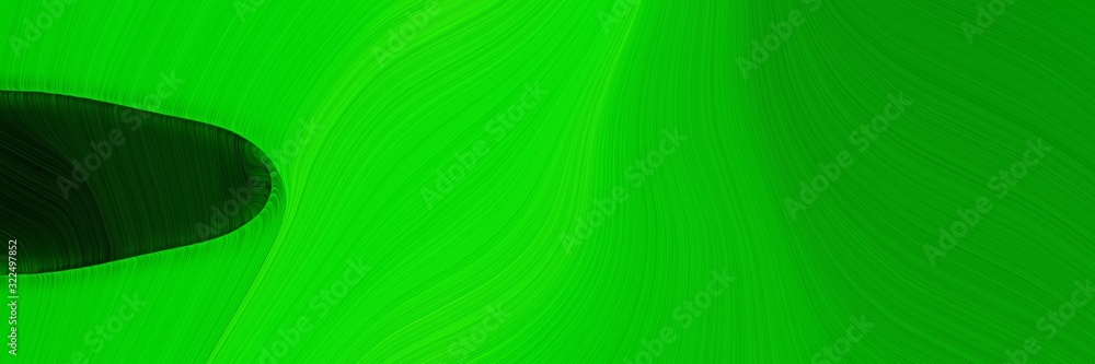 Poster moving horizontal banner with lime, very dark green and green colors. dynamic curved lines with fluid flowing waves and curves