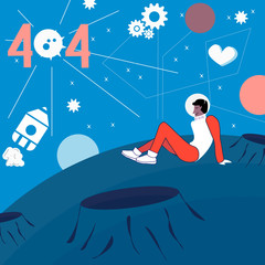 404 error page flat line concept. Link to a non-existent page. Cartoon astronaut is relaxing, enjoing his life on the planet. Concept vector . For website