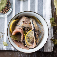 Marinated or Pickled Herring with Spices and Lemon