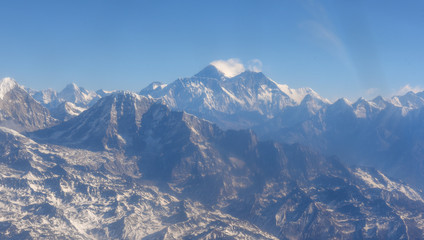 Fototapeta premium Himalayas ridge with Mount Everest aerial view from Nepal country side